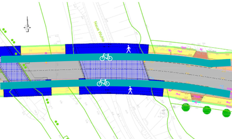 Erste Planungen des beauftragten Ingenieurbüros. Für Fuß- und Radverkehr: Engstelle kann beseitigt werden.